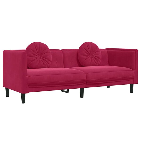 vidaXL Canapé avec coussins 3 places rouge bordeaux velours
