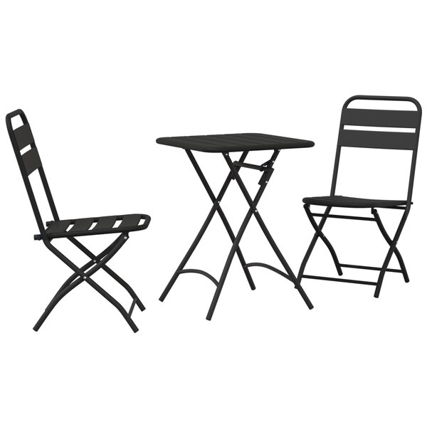 Set de Bistro Pliable 3 Pièces en Acier Anthracite