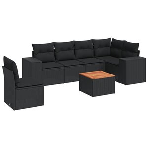 vidaXL Salon de jardin 7 Pièces avec coussins noir résine tressée