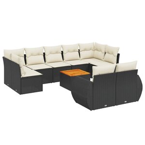 vidaXL Salon de jardin 10 Pièces avec coussins noir résine tressée