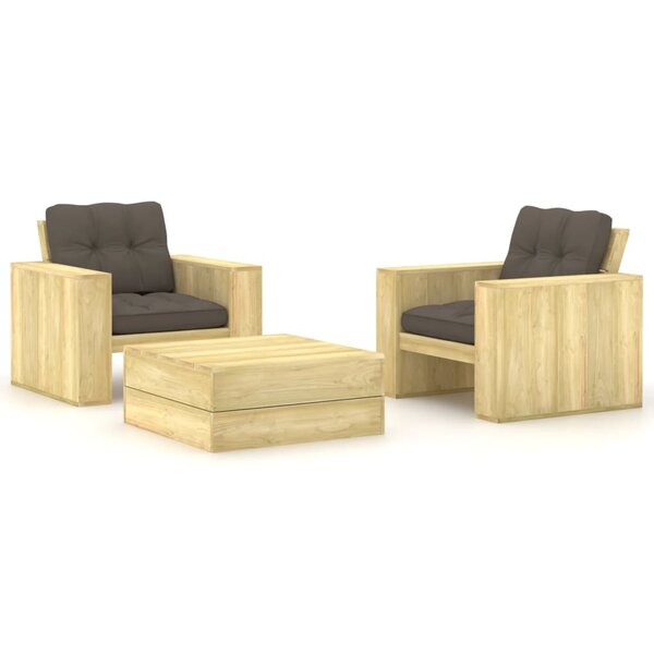 vidaXL Salon de jardin 3 Pièces avec coussins bois de pin imprégné