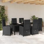 vidaXL Ensemble de salle à manger pour jardin 7 Pièces Noir polyrotin