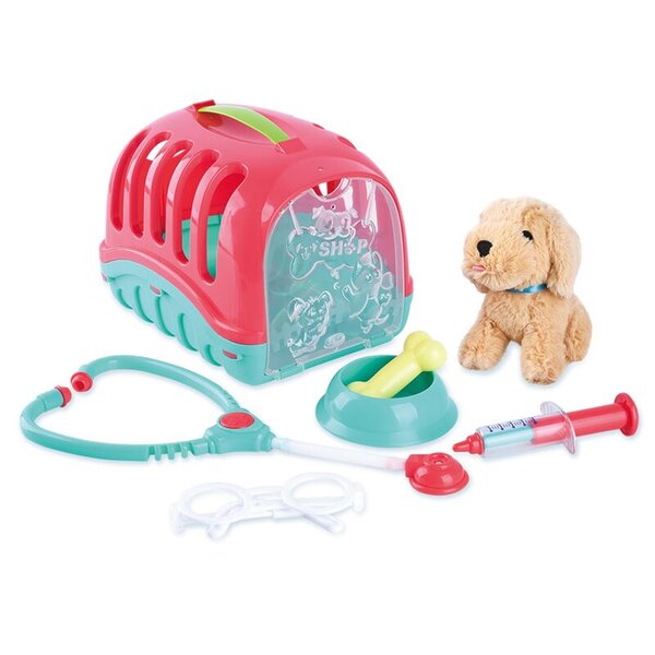Playgo 2936 - Peluche chien avec boîte de transport 7 Pièces