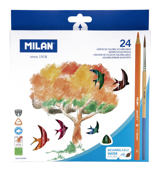 Crayons de couleur triangulaires aquarellables 24 pièces + pinceau