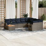 vidaXL Salon de jardin 10 Pièces avec coussins gris résine tressée