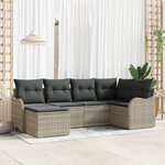 Ensemble de canapé de jardin vidaXL 6 pièces avec coussins en rotin poly gris clair