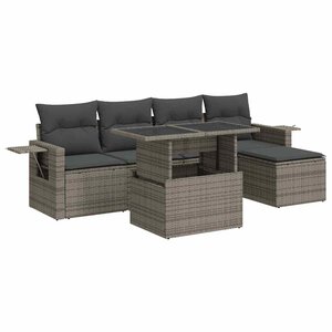 vidaXL Salon de jardin 6 Pièces avec coussins gris résine tressée