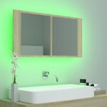 vidaXL Armoire à miroir à LED de bain Chêne sonoma 90x12x45 Acrylique