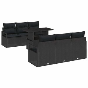 vidaXL Ensemble de canapé de jardin avec coussin 7 Pièces Noir Poly rotin