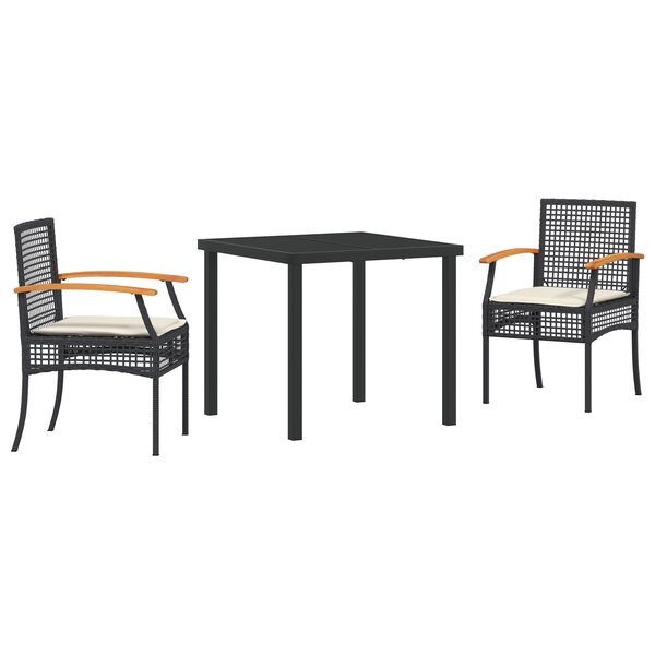 vidaXL Ensemble de salle à manger de jardin 3 pièces avec coussins Noir Poly Rattan