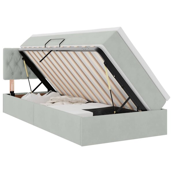vidaXL Lit de rangement LED avec matelas Gris clair 100 x 200 cm