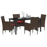 vidaXL Ensemble table et chaises avec coussin 5 Pièces Marron Rotin PE