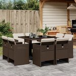 vidaXL Ensemble à manger de jardin et coussins 9 Pièces marron poly rotin