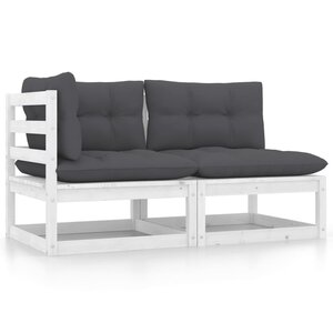 vidaXL Salon de jardin 2 Pièces avec coussins Blanc Bois de pin massif