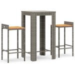 vidaXL Ensemble de bar jardin 3 Pièces gris poly rotin/bois massif acacia
