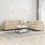 vidaXL Ensemble de canapés 2 Pièces avec coussins Crème Tissu microfibre