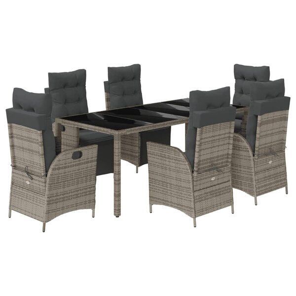 vidaXL Ensemble à manger de jardin et coussins 7 Pièces gris rotin