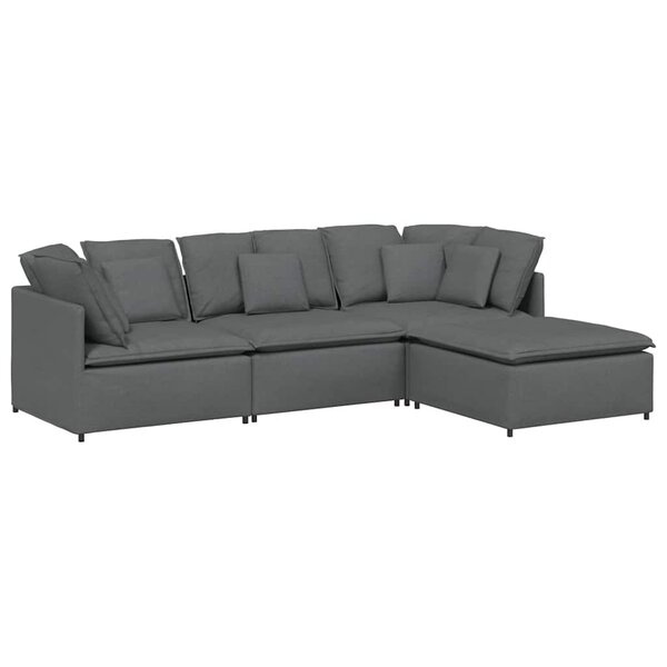 vidaXL Canapé modulaire et repose-pieds et coussins tissu gris foncé