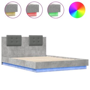vidaXL Cadre de lit avec LED sans matelas gris béton 150x200 cm