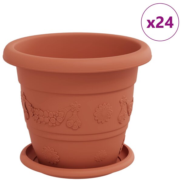 vidaXL Pots de plantes 24 Pièces Rouge brique Ø 26 x 21.5 cm Plastique