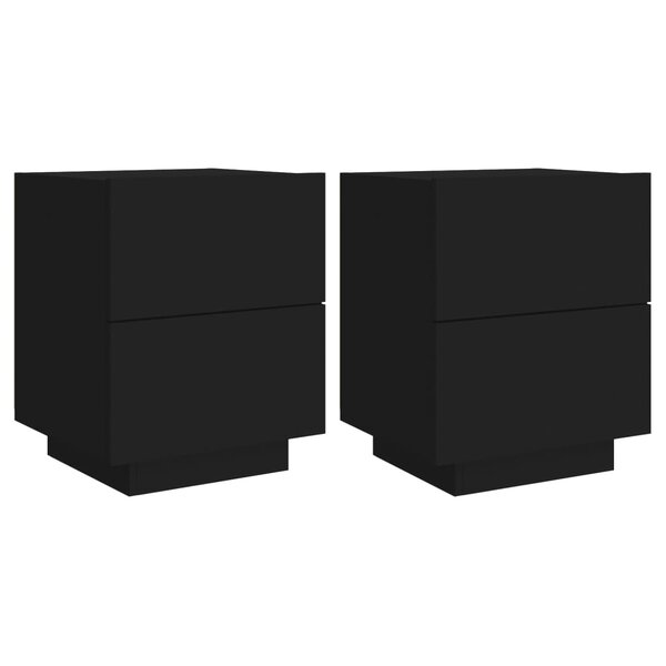 vidaXL Armoires de chevet et lumières LED 2 Pièces noir bois d'ingénierie