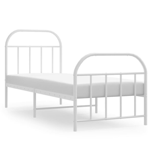 vidaXL Cadre de lit métal avec tête de lit/pied de lit blanc 75x190 cm