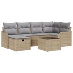 Ensemble de canapé de jardin 7 pièces vidaXL avec coussins Beige Poly Rattan