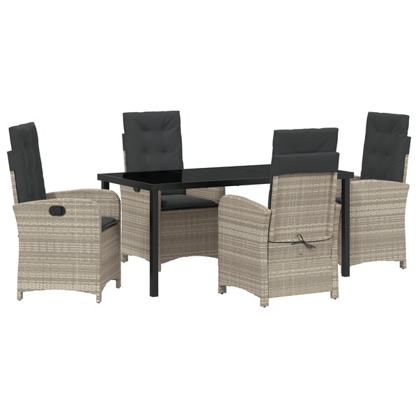 vidaXL Ensemble de salle à manger de jardin 5 pièces avec coussins gris clair en poly rattan