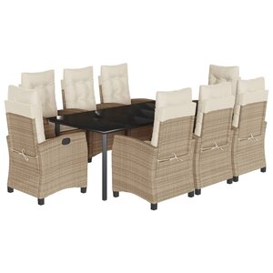 vidaXL Ensemble à manger de jardin et coussins 9 Pièces beige Poly rotin