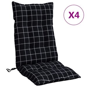 vidaXL Coussins de chaise à dossier haut lot de 4 motif carreaux noir