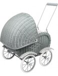 Landau de poupée rétro en osier > 51 x 32 x 52 cm