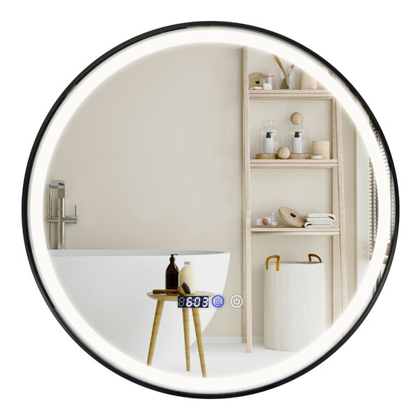 Miroir de salle de bain rond led antibuée 3 couleurs fonction mémoire affichage temps/température incassable diamètre 60 cm 20_0005044