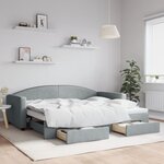 vidaXL Lit de jour avec gigogne et tiroirs gris clair 90x200 cm tissu