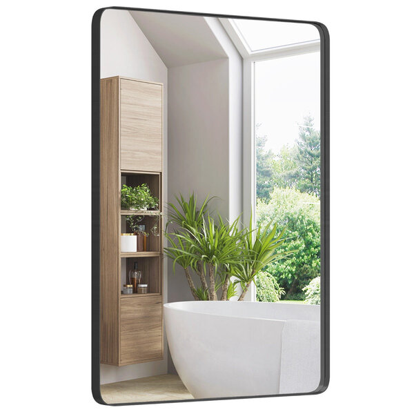 Miroir mural 76 5 x 56 cm pour salle de bain miroir mural de courtoisie rectangulaire cadre en métal robuste horizontal vertical noir 20_0008912
