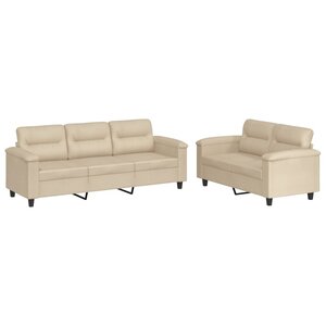 vidaXL Ensemble de canapés 2 Pièces avec coussins crème tissu microfibre