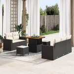 Ensemble de Canapés de Jardin 8 Pièces avec Coussins Rattan Poly Noir Acacia