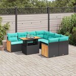 vidaXL Salon de jardin avec coussins 9 Pièces noir résine tressée acacia
