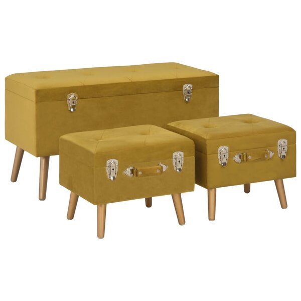 vidaXL Tabourets de rangement lot de 3 Jaune moutarde Velours