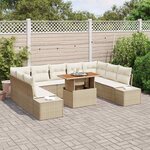 vidaXL Ensemble de canapé de jardin 10 Pièces Beige Poly rotin