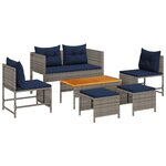 vidaXL Ensemble de Canapés d'Extérieur Gris et bleu marine Rattan et métal