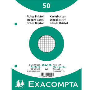 Paquet 50 fiches bristol blanc 17x22 cm 5X5 perforées x 24 EXACOMPTA