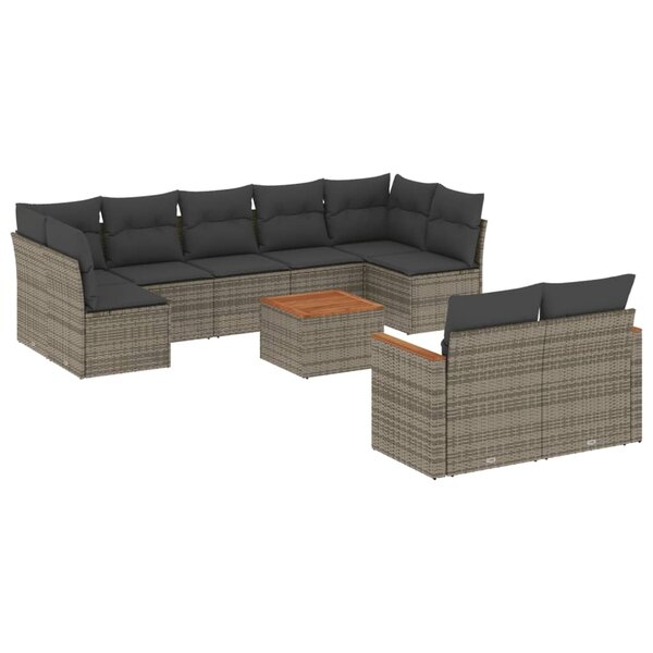 vidaXL Salon de jardin avec coussins 10 Pièces gris résine tressée