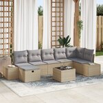 vidaXL Ensemble de Canapé de Jardin 8 Pièces avec Coussin Beige Poly Rattan