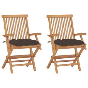 vidaXL Chaises de jardin avec coussins taupe lot de 2 Bois teck massif