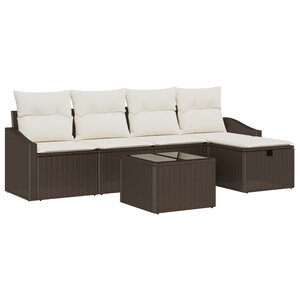 vidaXL Ensemble de Canapé de Jardin de 6 Pièces avec Coussins Marron en Rattan Poly