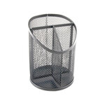 Pot a crayons q-connect maille metallique 3           compartiments hauteur 147 mm  diametre 110mm coloris argent