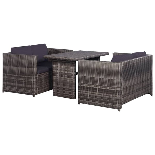 vidaXL Mobilier de bistro 3 Pièces avec coussins Résine tressée Gris