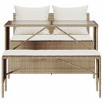 vidaXL Ensemble à manger de jardin et coussins 3 Pièces Beige poly rotin