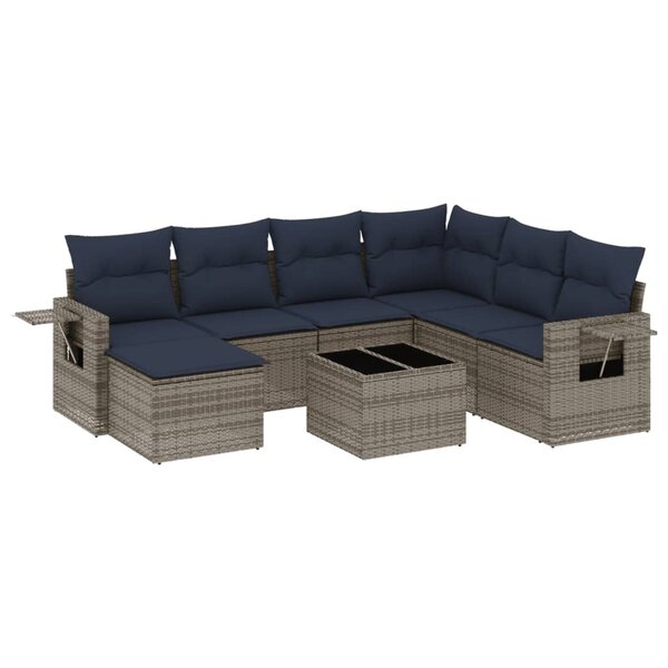 vidaXL Salon de jardin 8 Pièces avec coussins gris résine tressée