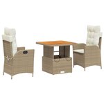 vidaXL Ensemble à manger de jardin et coussins 3 Pièces Beige poly rotin